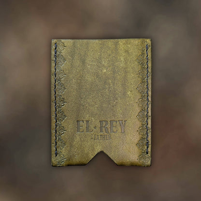 Back view of The Deadbeat EDC cardholder showcasing rugged construction and premium olive leather grain.