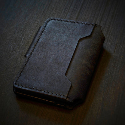 Back view of The Lowlife EDC cardholder showcasing rugged construction and premium Black leather grain.