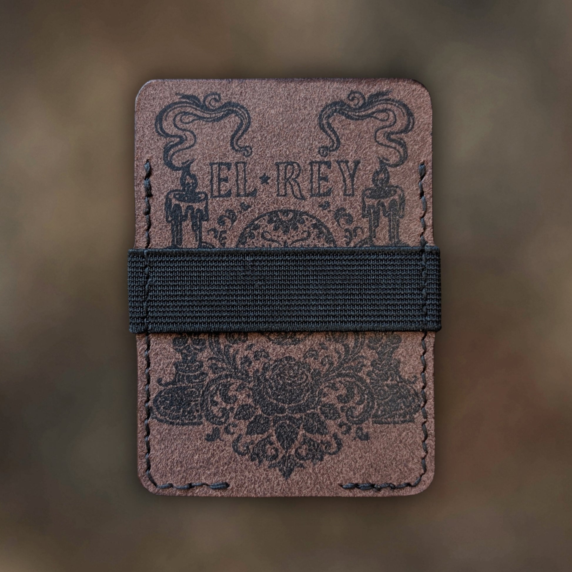 Back view of The Melee EDC cardholder showcasing rugged construction and premium Tobacco leather grain.