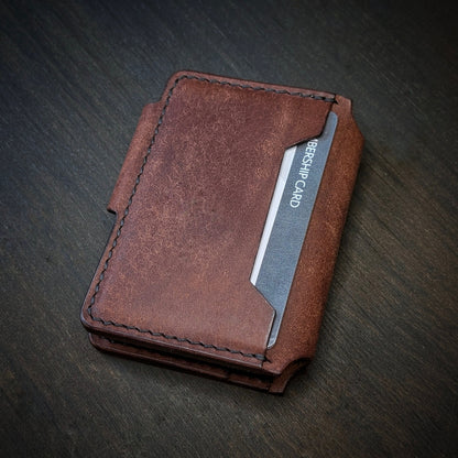 Back view of The Lowlife EDC cardholder showcasing rugged construction and premium Tobacco leather grain.