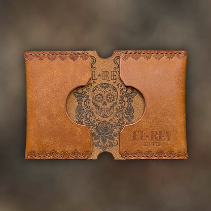 The Daytona wallet in Cognac Italian Pueblo leather with an embossed design by EL REY LEATHER.