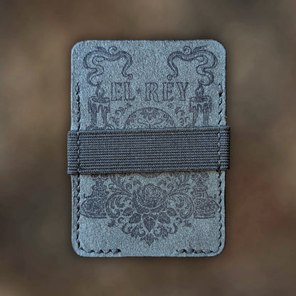 Back view of The Melee EDC cardholder showcasing rugged construction and premium Black leather grain.