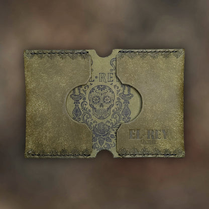 The Daytona wallet in Olive Italian Pueblo leather with an embossed design by EL REY LEATHER.