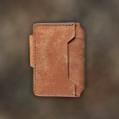 Back view of The Lowlife EDC cardholder showcasing rugged construction and premium Cognac leather grain.