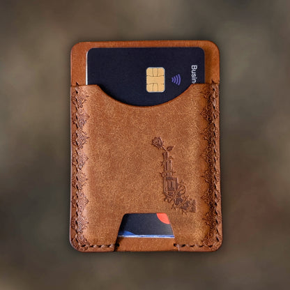 The Contra wallet in Cognac Italian Pueblo leather with an embossed design by EL REY LEATHER.